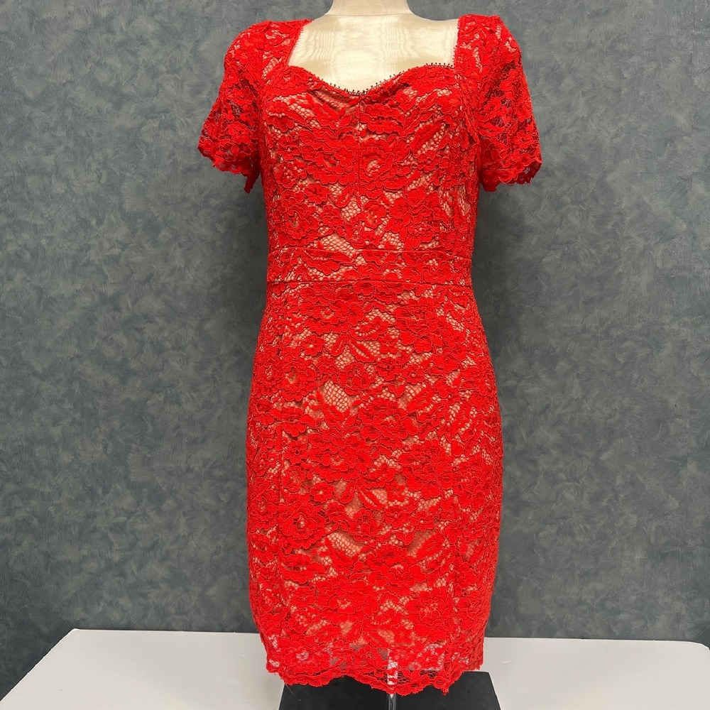 NikiBiki Red Lace Y2K Dress Bodycon Cocktail Party Open Back Size L